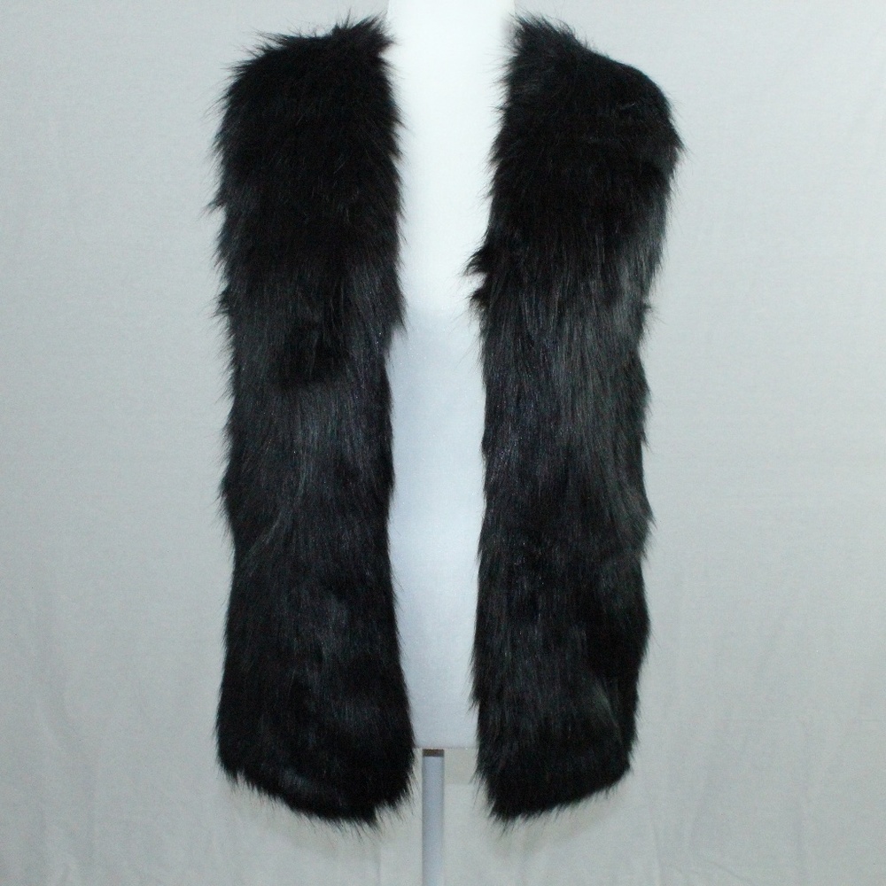 NWT | Shelly Collection | Black Faux Fur Vest | Sz S - Picture 1 of 16